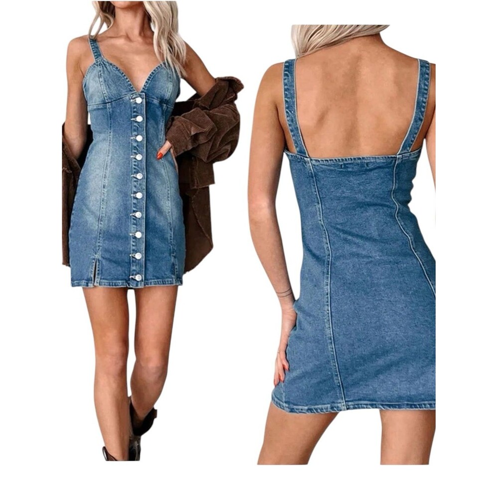 Denim Mini Cami Dress Button Front Womens Size Medium